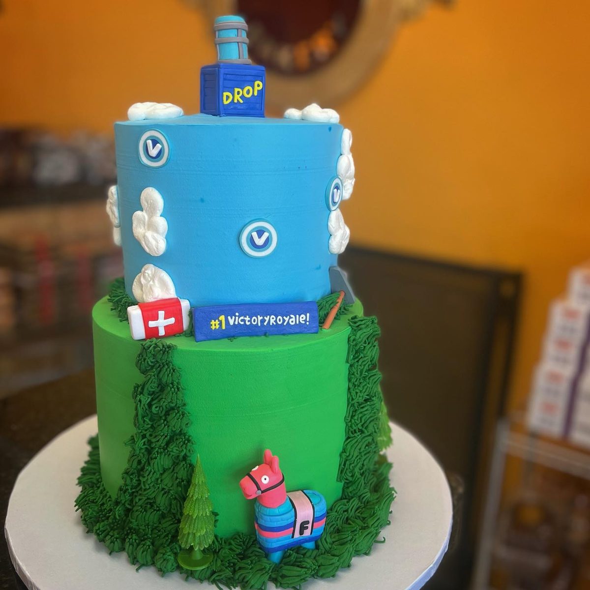 Blue and Green Gaming Theme Cake from Tarzana Bakery