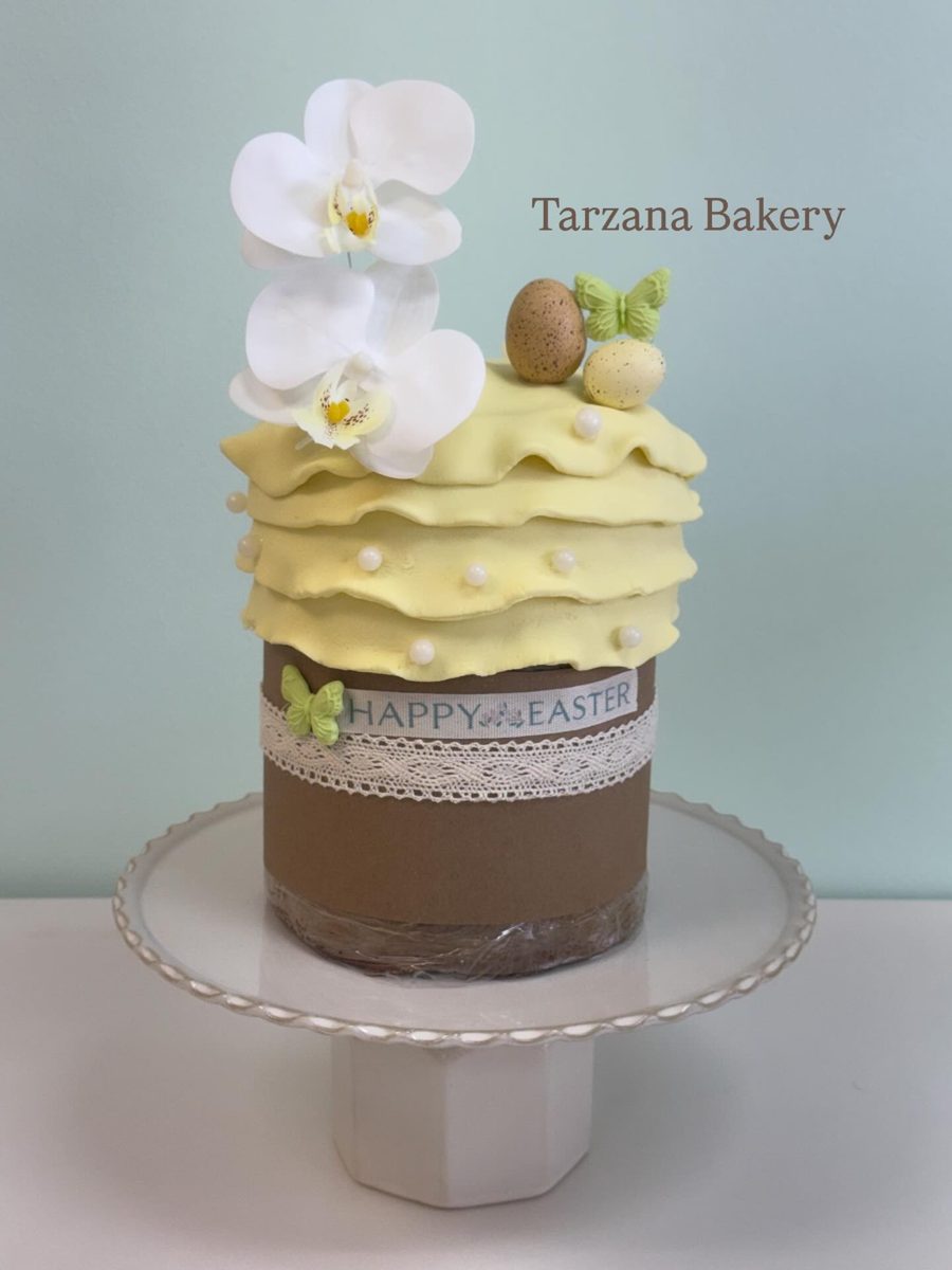 Easter Display with Orchids and Yellow Ruffles from Tarzana Bakery