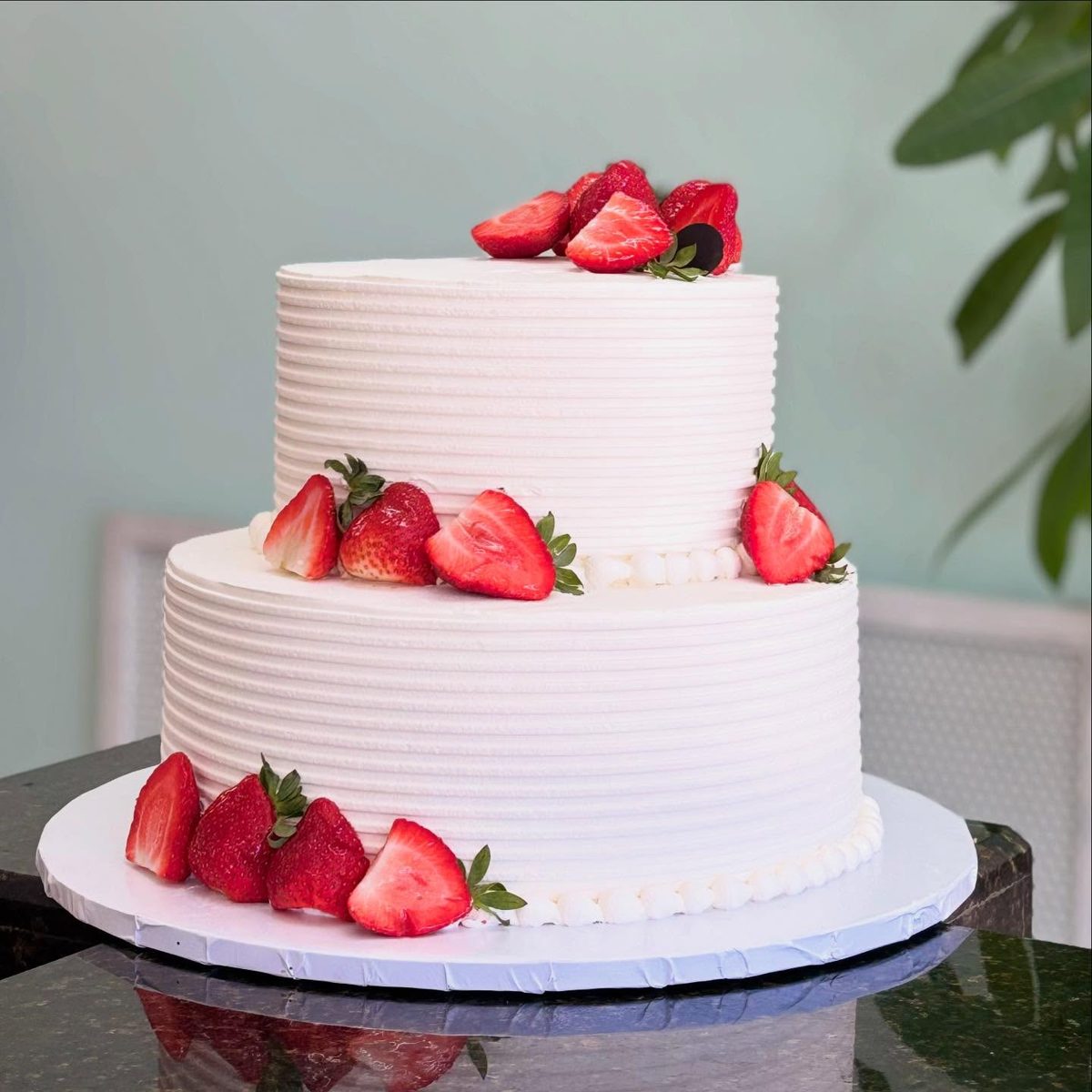 Two Tier White Cake with Strawberries from Tarzana Bakery