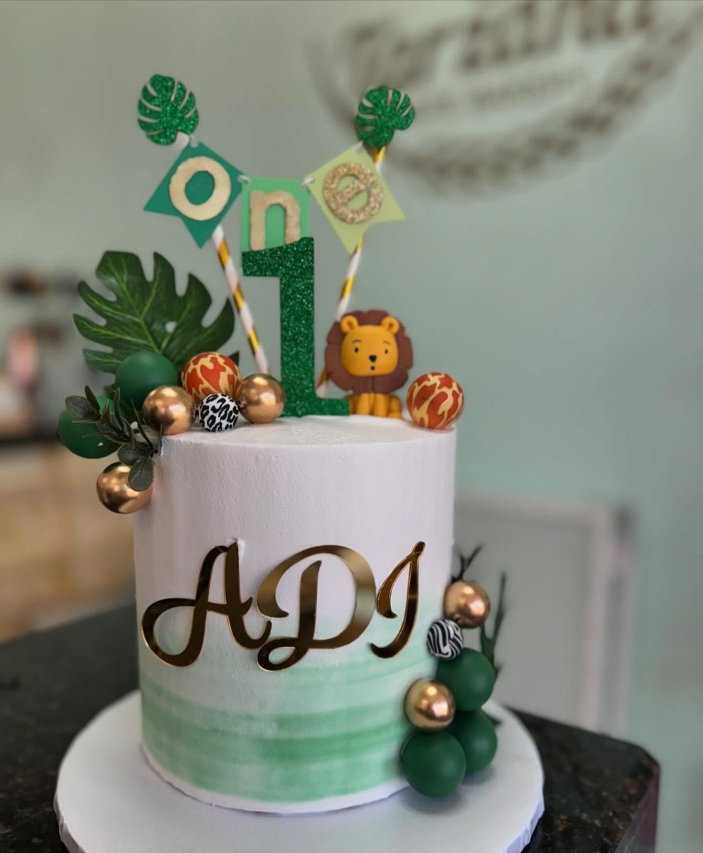 Lion Cake With Green Leaf Decorations from Tarzana Bakery