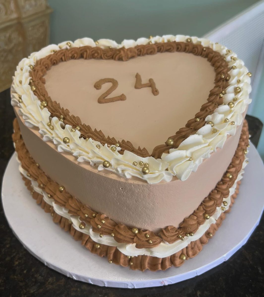 Heart Cake with White Ruffled Piping from Tarzana Bakery