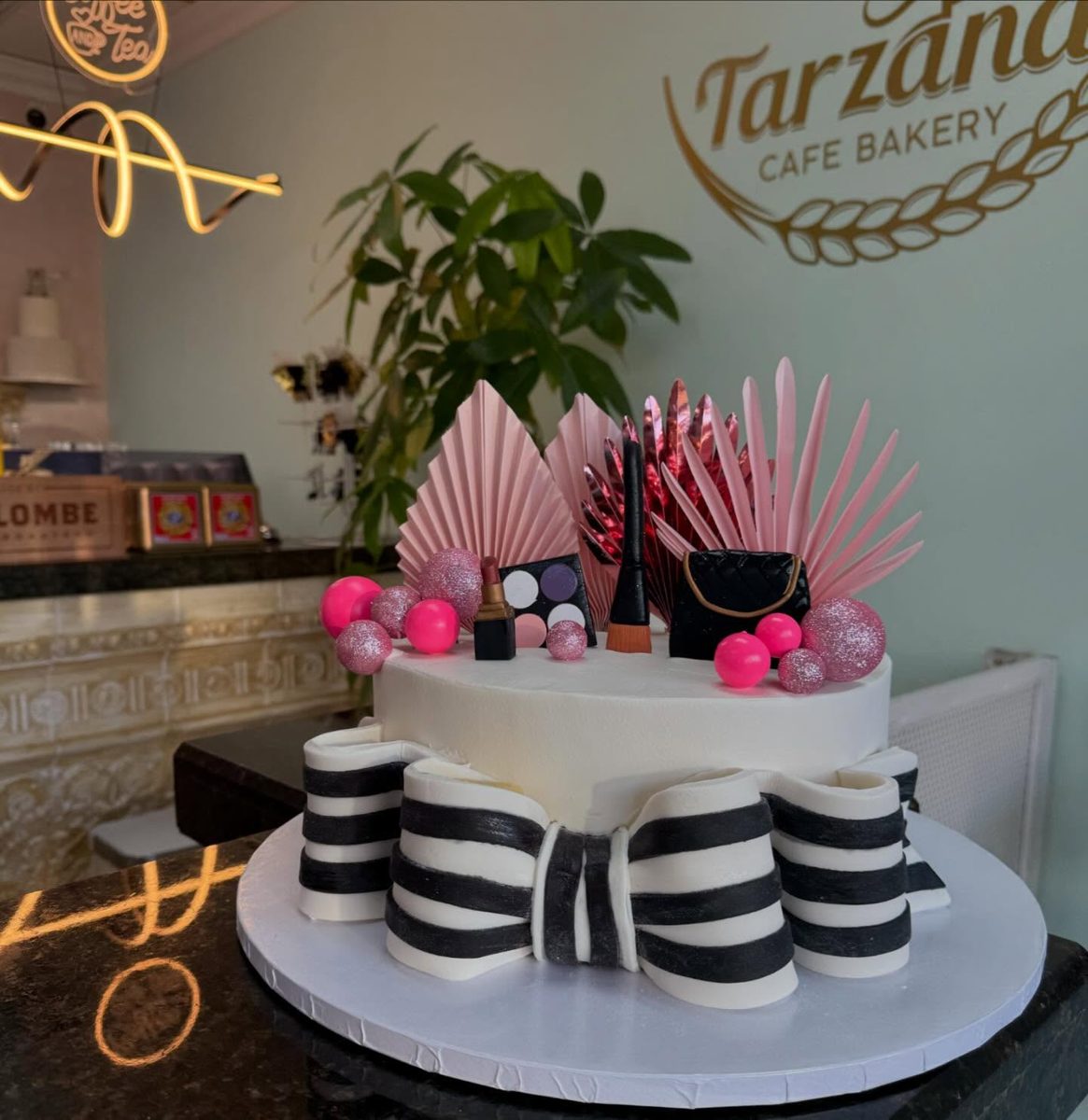 Makeup Cake With Oversized Striped Bow from Tarzana Bakery