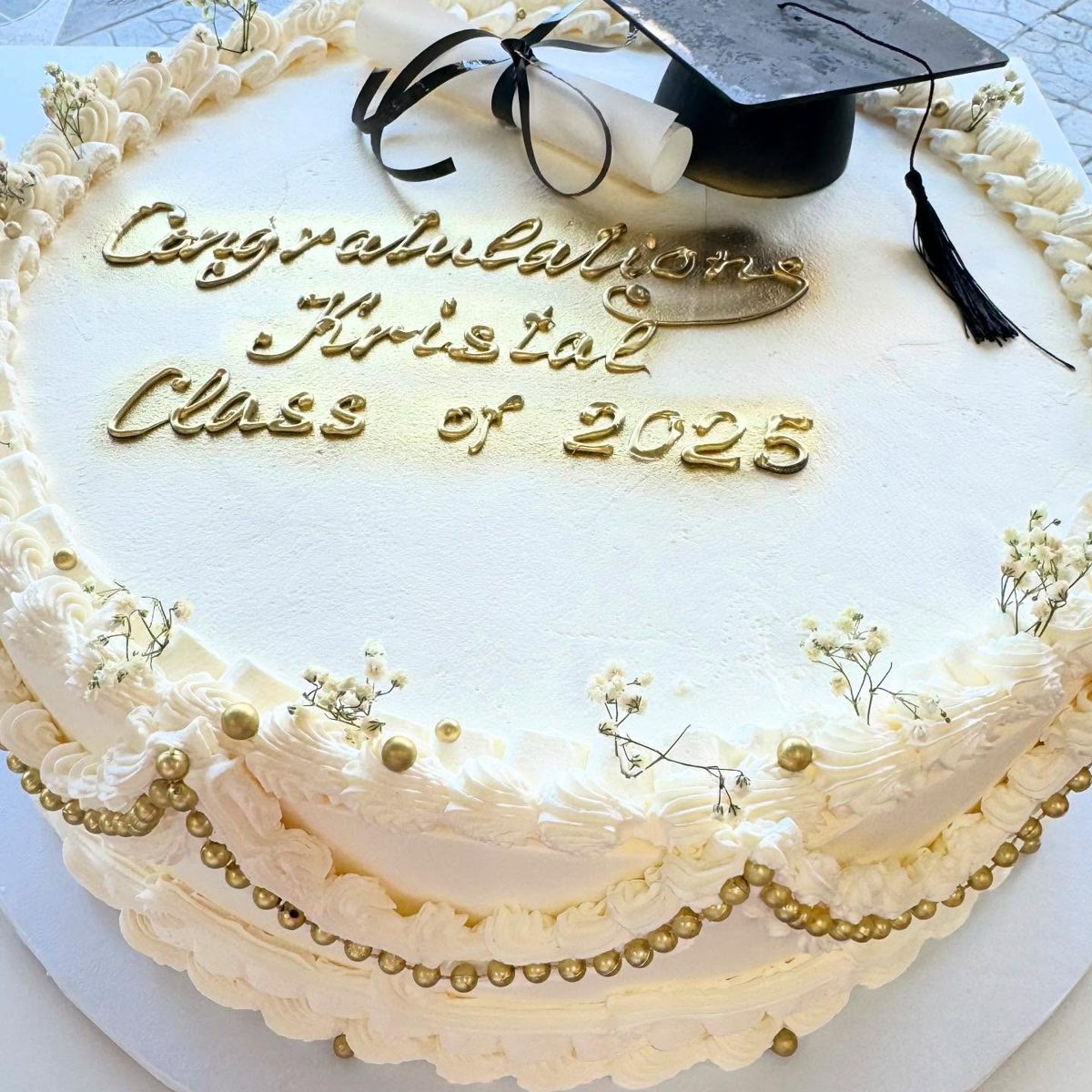 White Graduation Cap and Diploma Cake from Tarzana Bakery