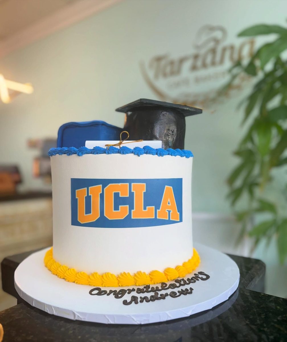 Blue and Yellow Graduation Cap Cake from Tarzana Bakery