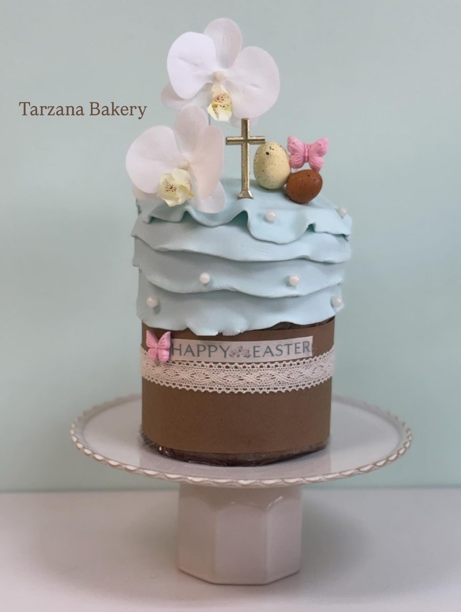Easter Bread with Blue Ruffles and Cross from Tarzana Bakery