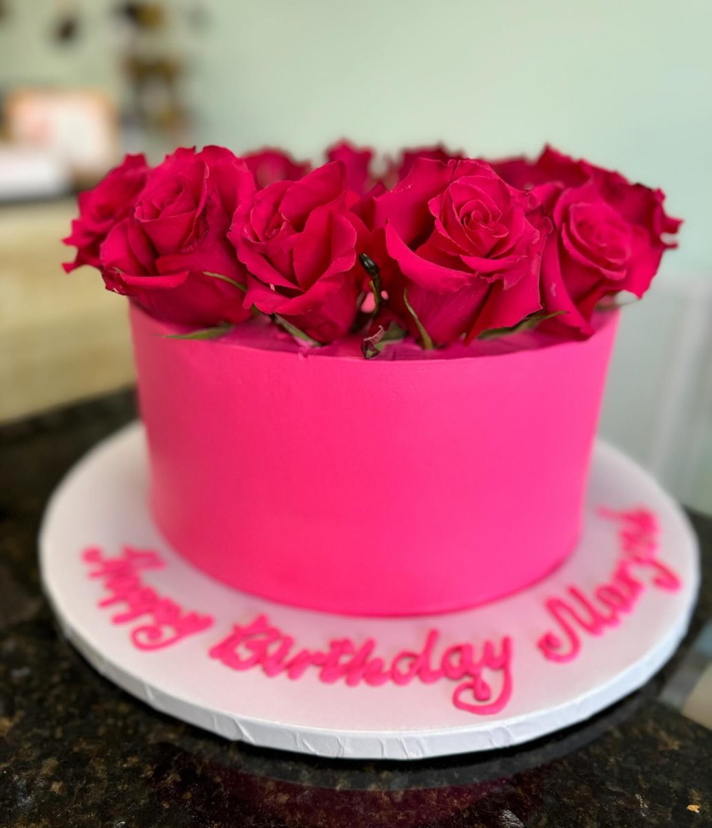 Hot Pink Cake With Roses from Tarzana Bakery