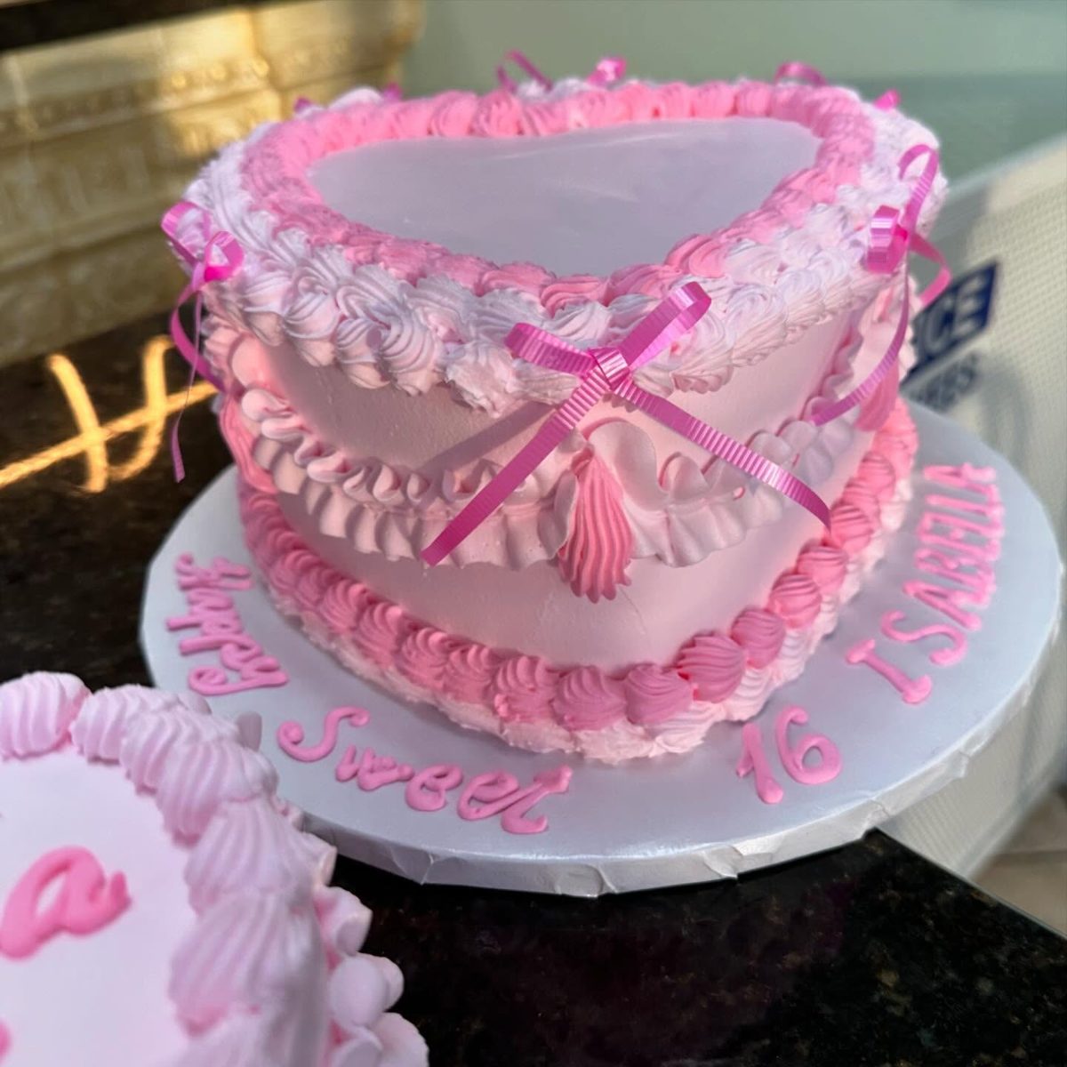 Pink Heart Cake With Ribbon Bows from Tarzana Bakery