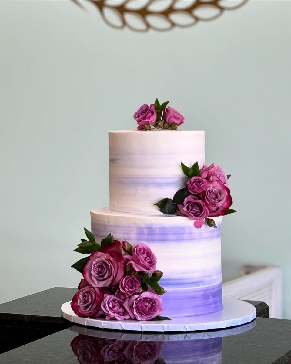 Purple Streaked Cake With Rose Clusters from Tarzana Bakery