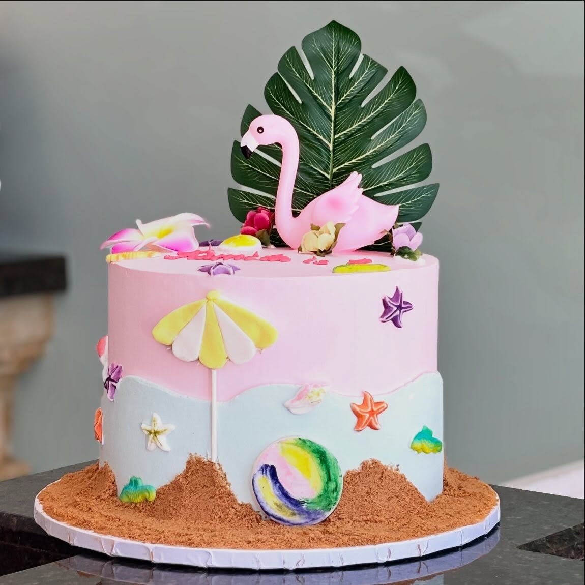 Pink Flamingo Beach Theme Cake from Tarzana Bakery
