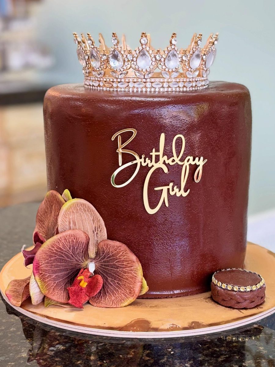 Burgundy Crown Cake With Orchids from Tarzana Bakery