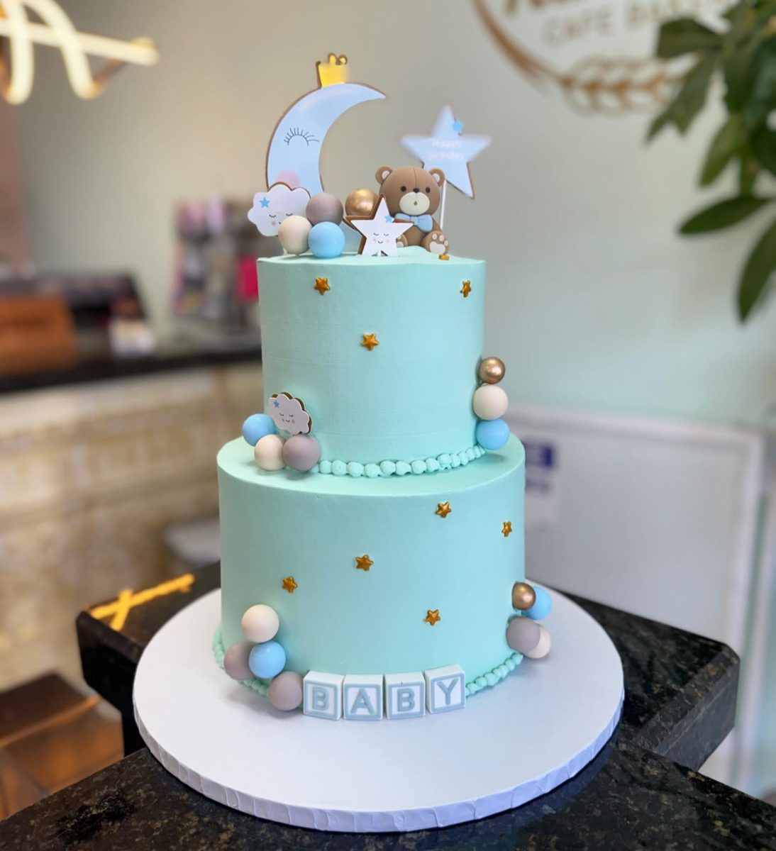 Blue Bear Cake with Moon and Stars from Tarzana Bakery
