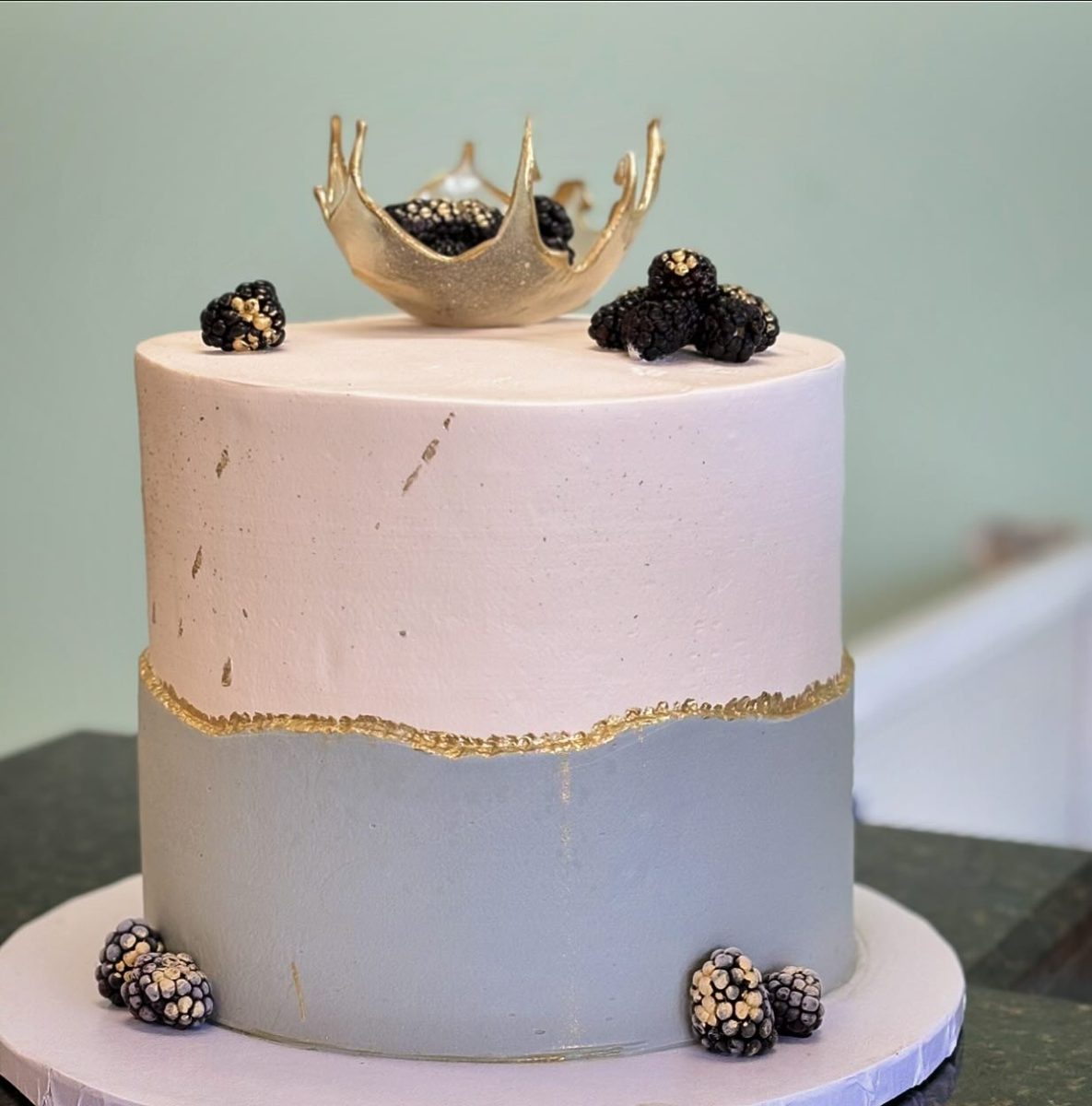 Two-Tone Cake With Gold Crown Topper from Tarzana Bakery