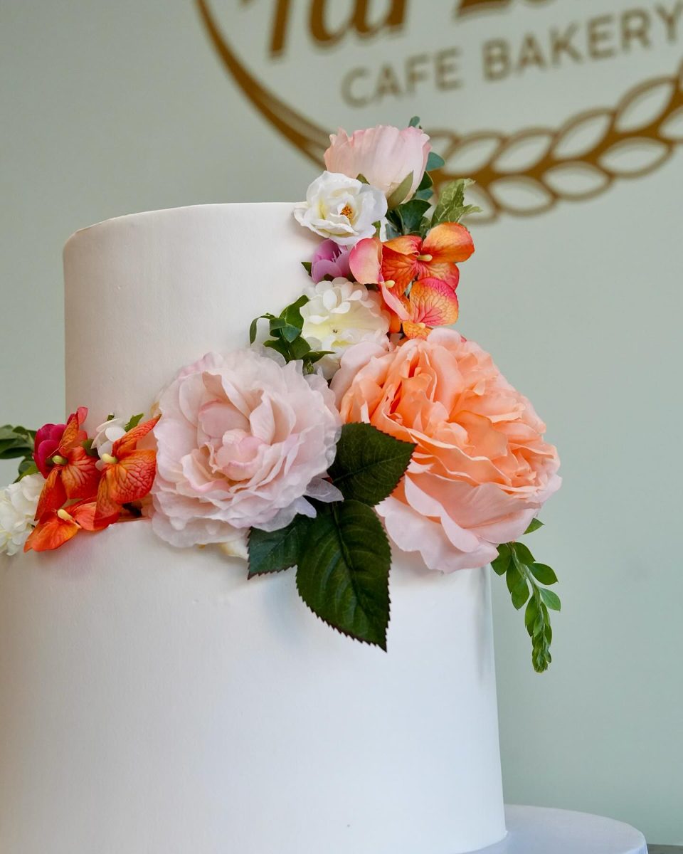 White Tiered Cake With Colorful Flowers from Tarzana Bakery