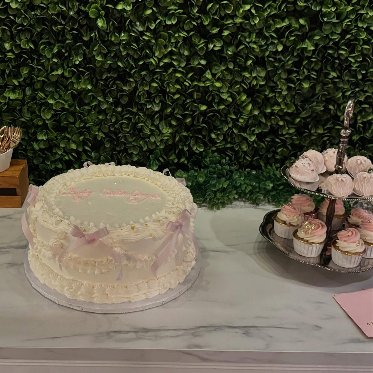 Pink Bow Cake and Cupcake Display from Tarzana Bakery
