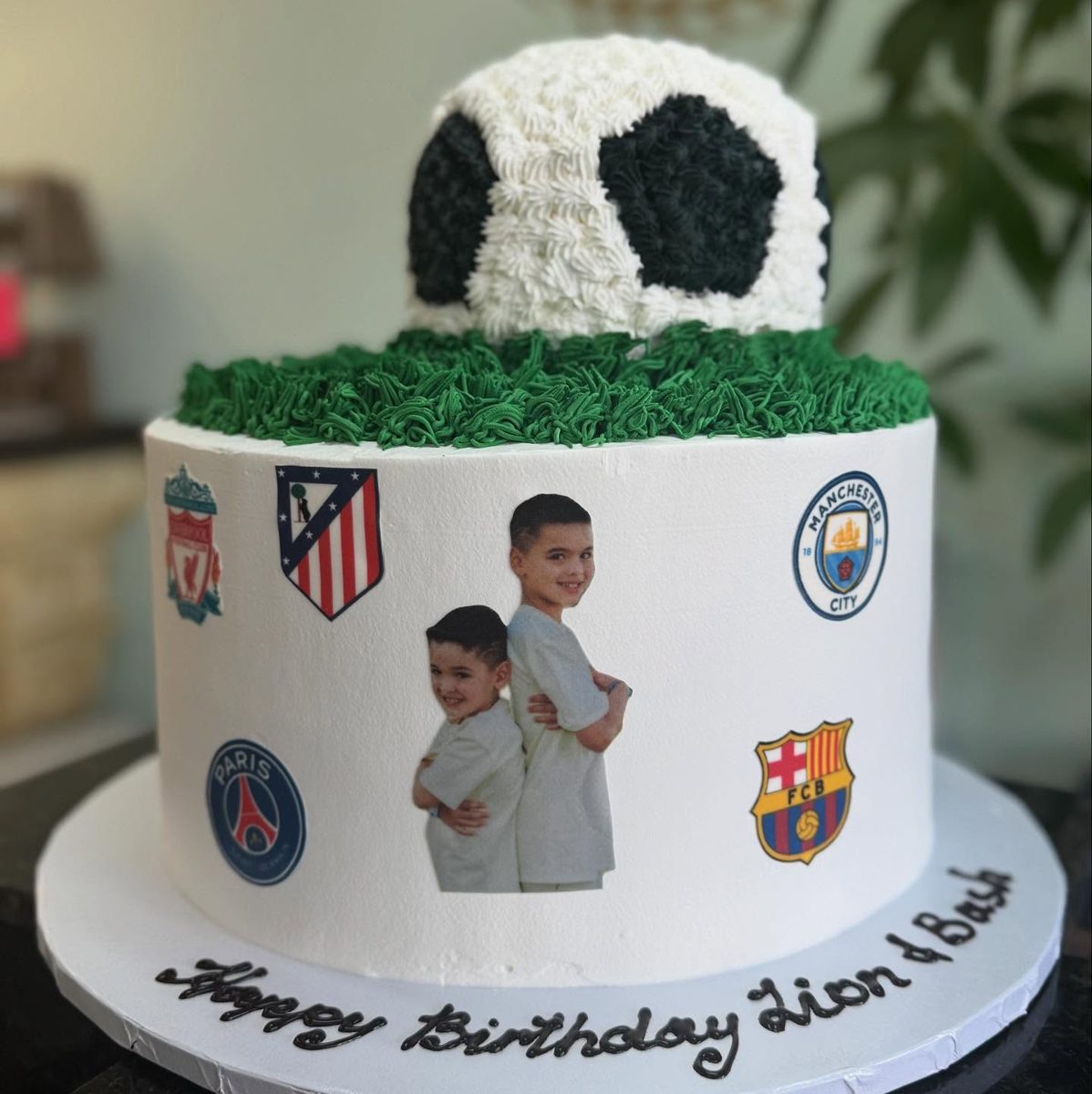 Soccer Cake with Ball and Team Crests from Tarzana Bakery