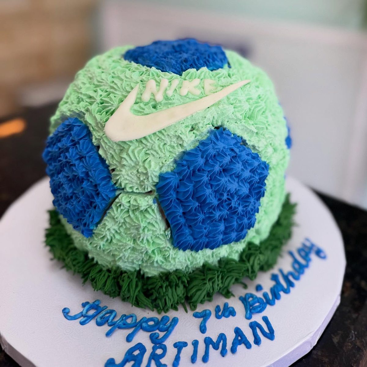 Blue and Mint Soccer Ball Cake from Tarzana Bakery