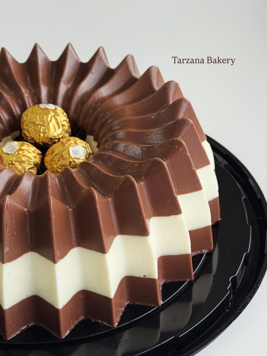 Fluted Ring Dessert with Gold-Wrapped Decorations from Tarzana Bakery