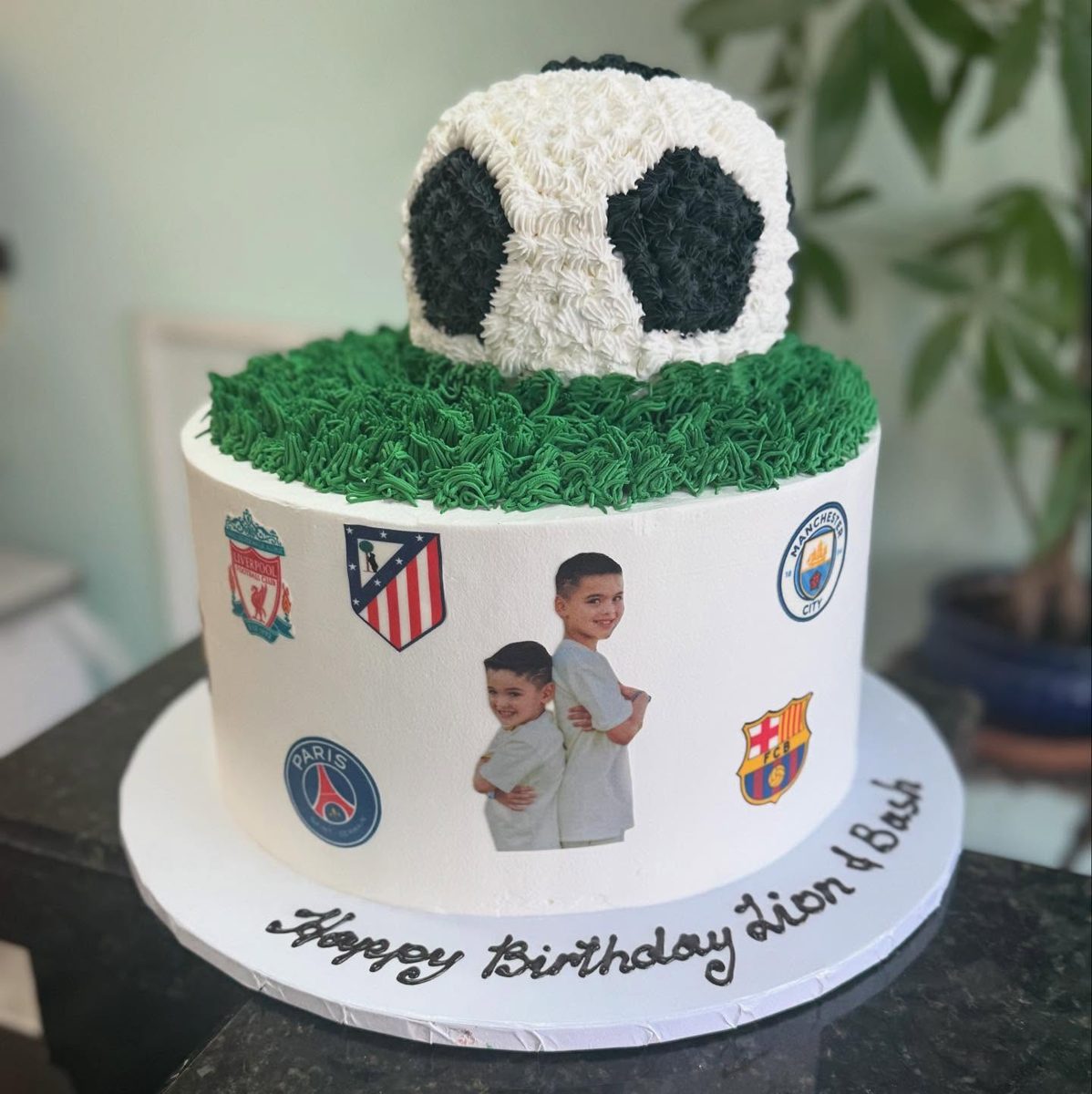 Soccer Ball Cake with Team Crests from Tarzana Bakery