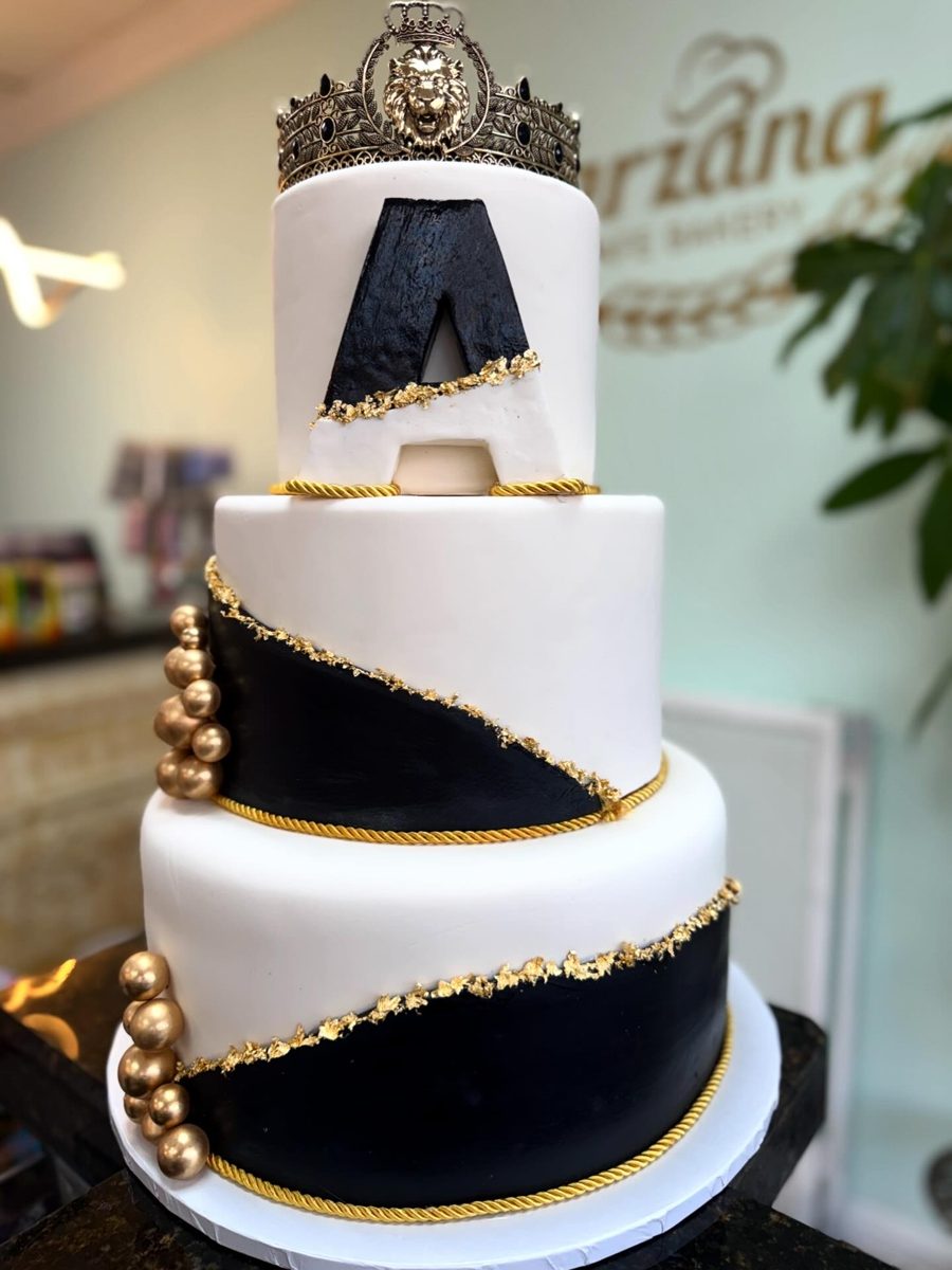 Black White and Gold Crown Cake from Tarzana Bakery