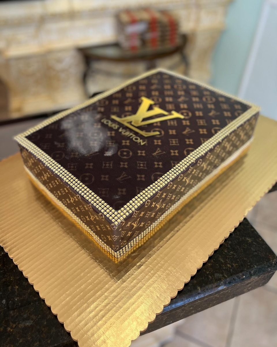 Brown and Gold Monogram Sheet Cake from Tarzana Bakery